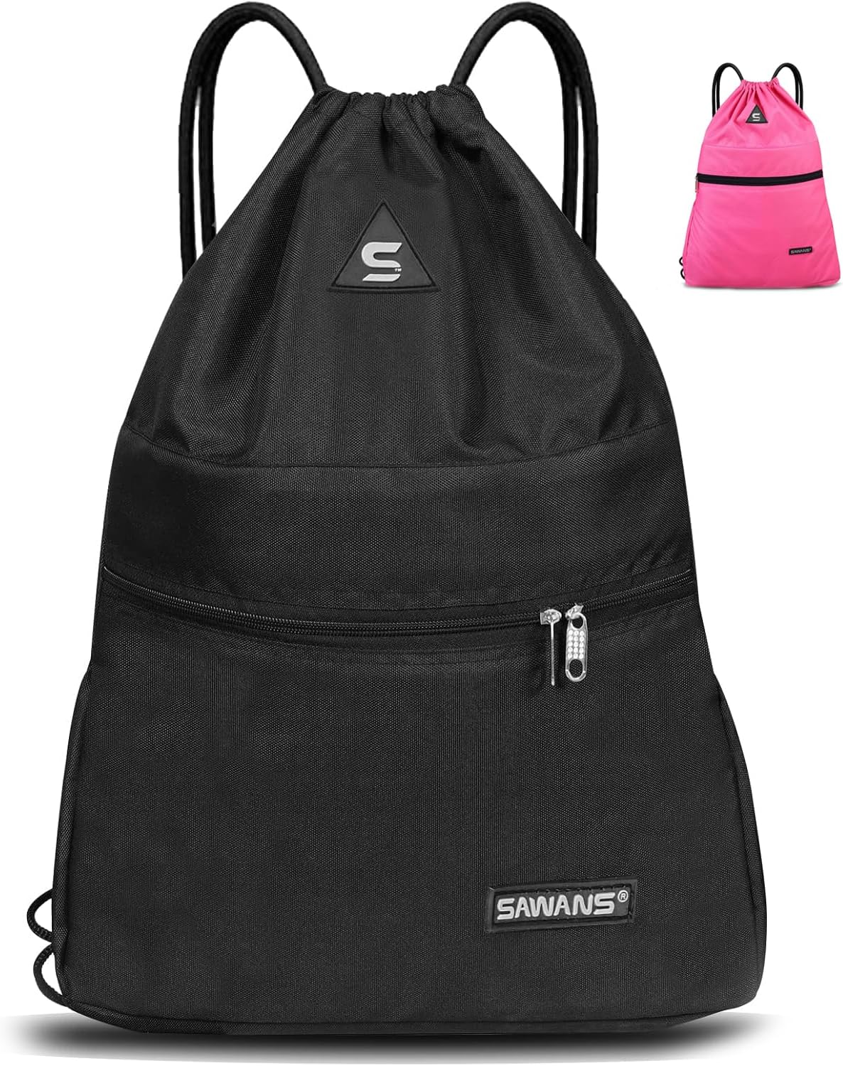Sportbeutel mit Kordelzug: unisex, mit Reißverschluss, wasserbeständig, schwarz