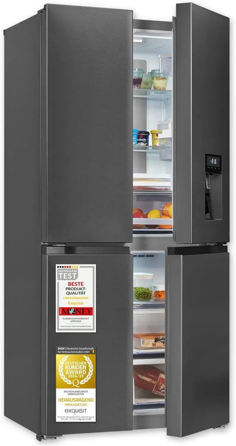 Exquisit Multi-Door Kühlschrank mit NoFrost und Wasserspender, 432 L, Inoxlook