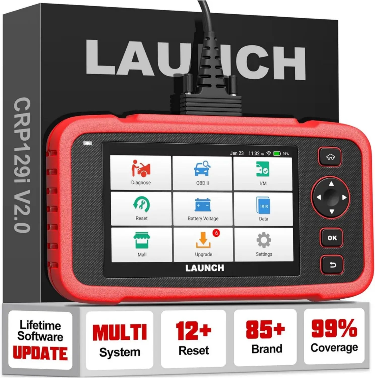 LAUNCH CRP129i 2.0 OBD2 Diagnosegerät mit 4 Systemen für Autos, 12+ Rücksetzungen inklusive ABS/TPMS/Öl/EPB/SAS/BMS/AF/Injector/Drosselklappe, DPF Regeneration