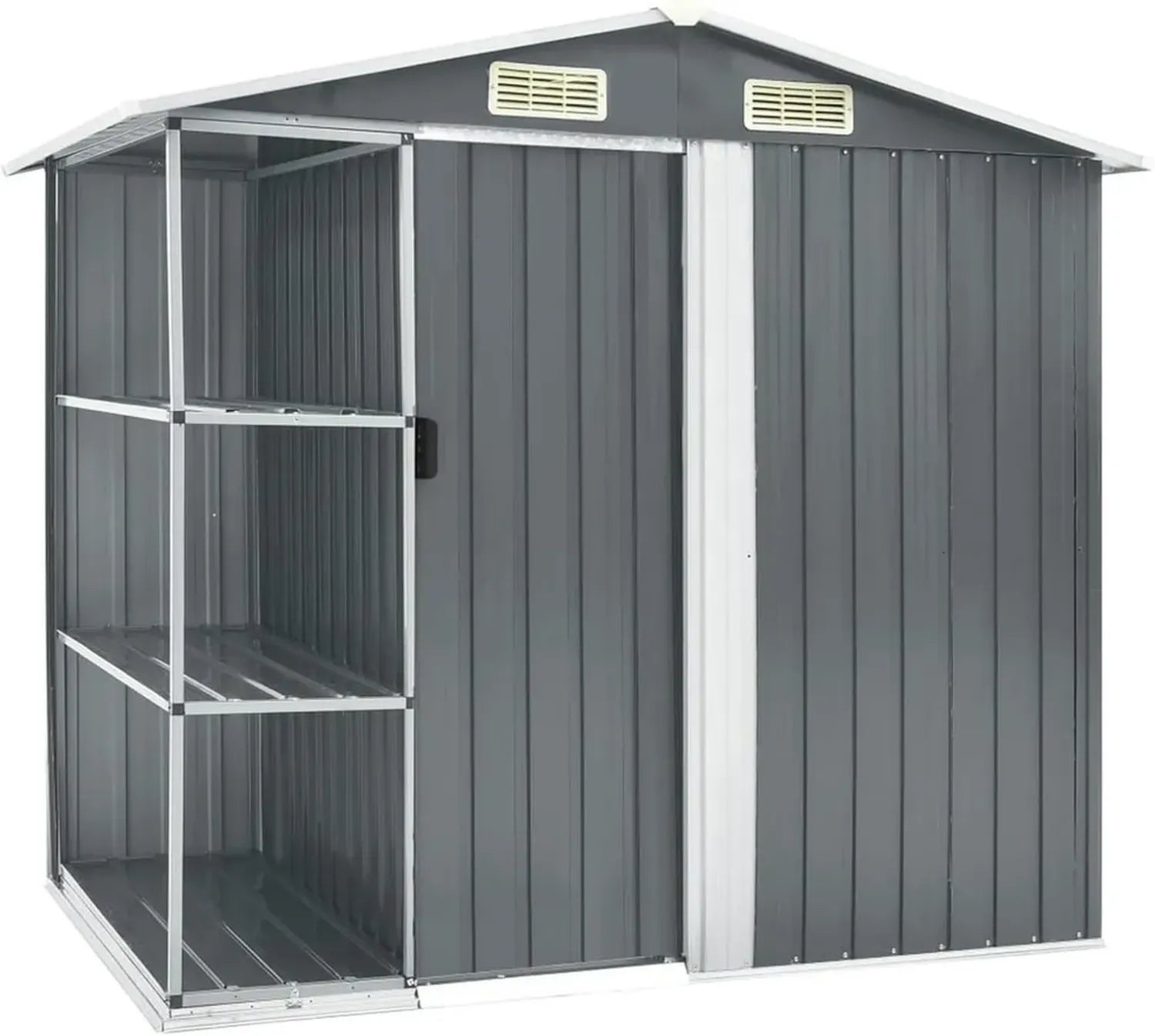 Robustes Gecheer Metall-Gartenhaus mit Regalsystem, wetterfest, 205x130x183 cm, Grau