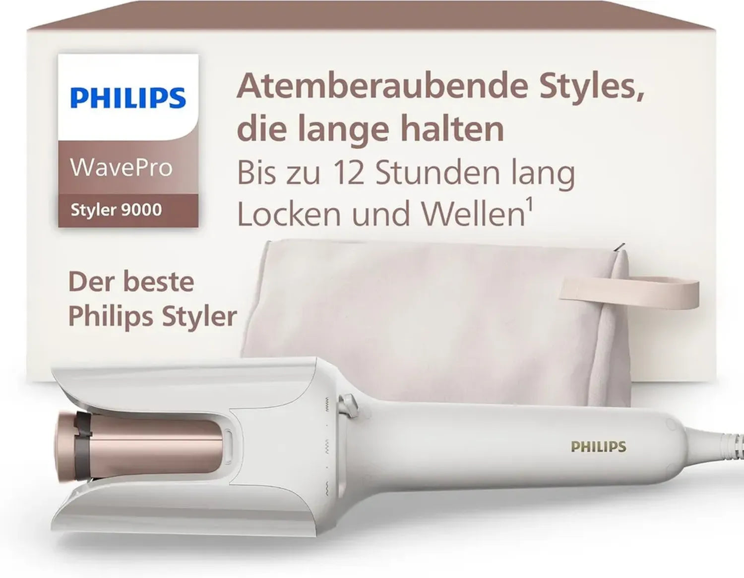 Philips WavePro Styler 9000 – Intelligenter Lockenstab mit SenseIQ Technologie für perfekte Styles, inklusive Kosmetiktasche