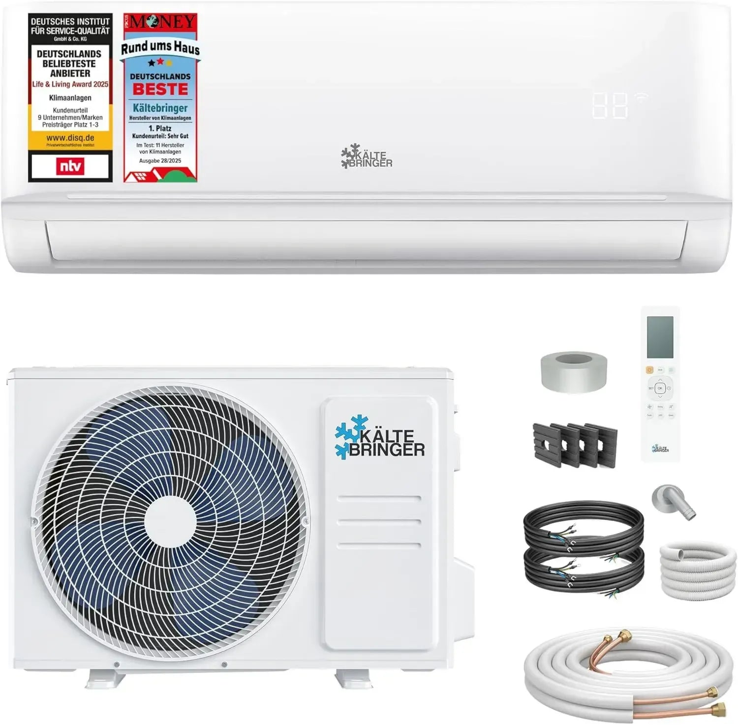 Energieeffiziente Split-Klimaanlage 12000 BTU mit Heiz- und WLAN-Funktion, inkl. 5m Kupferrohr & Montagematerial