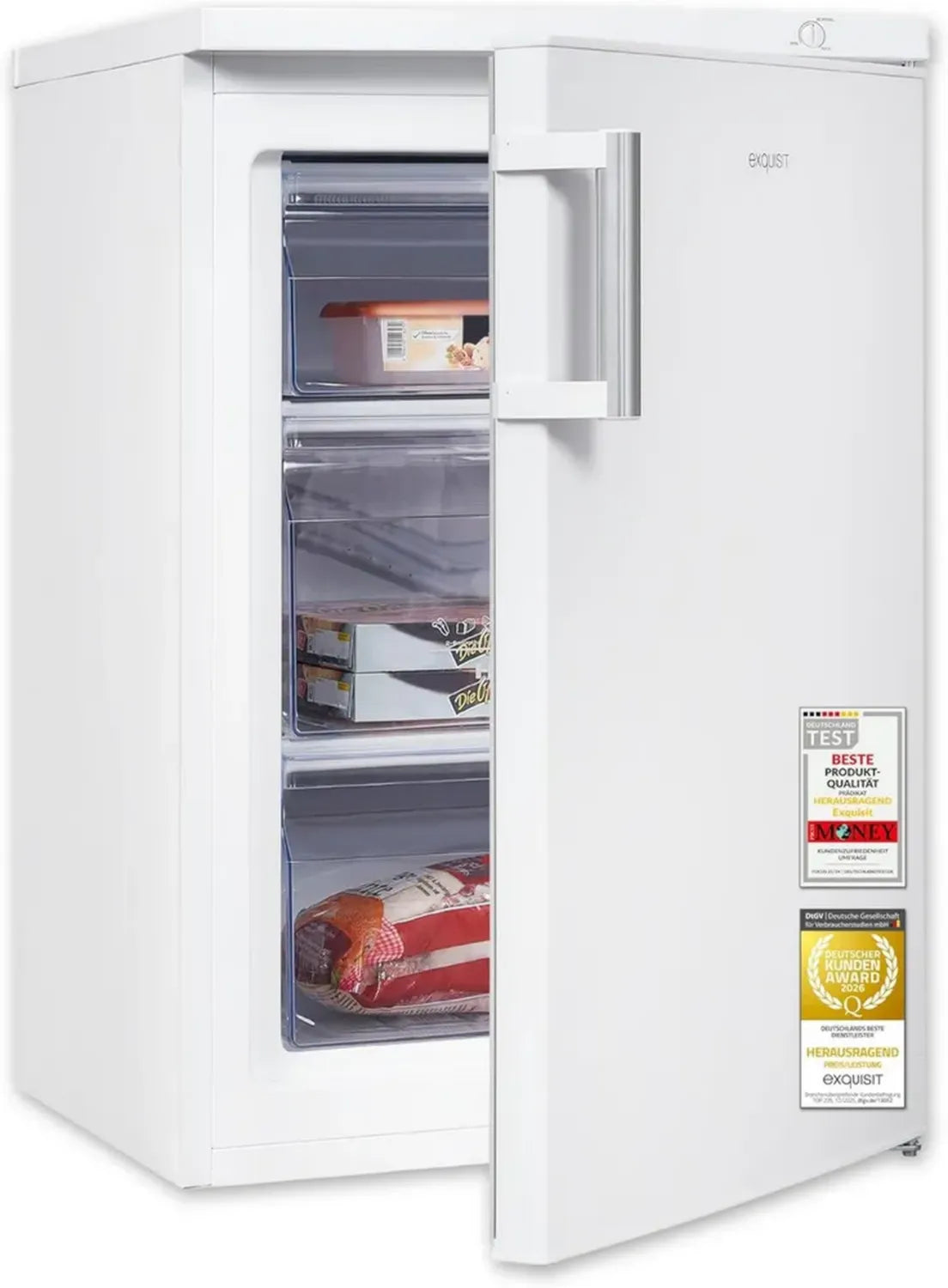 Kompakter Exquisit Gefrierschrank 85 l, Energieklasse D, 40 dB, 4-Sterne, wechselbarer Türanschlag