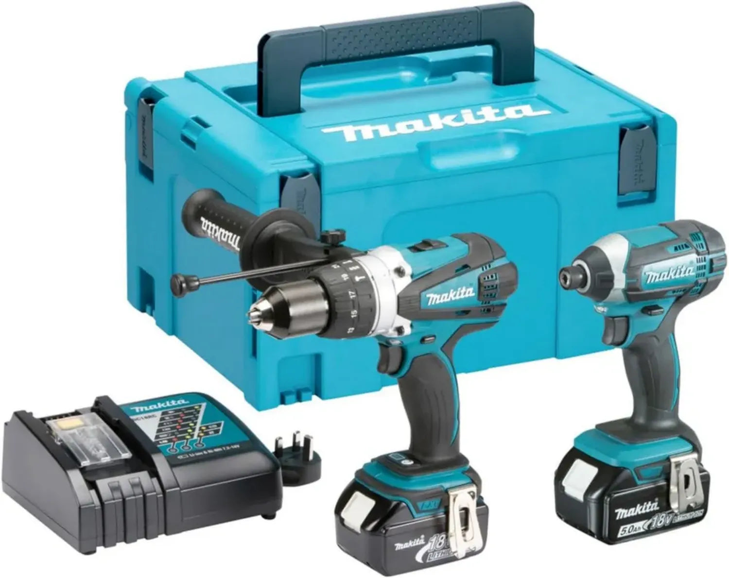 Makita Akku-Schlagbohrer und Schlagschrauber Set 18V, 2x5Ah