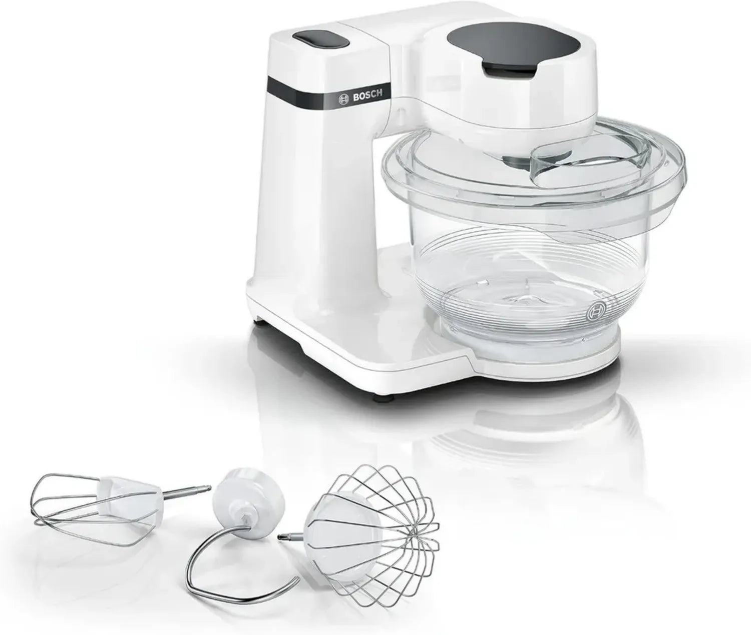 Bosch Küchenmaschine Serie 2 MUMS2TW00, 700 W, Tritan-Schüssel 3,8 L, Planetenrührwerk, Zubehör aus Edelstahl, Weiß