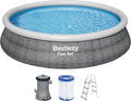 Bestway Fast Set Pool 457x107 cm, Komplettset mit Filterpumpe, Rattanoptik Grau, Rund
