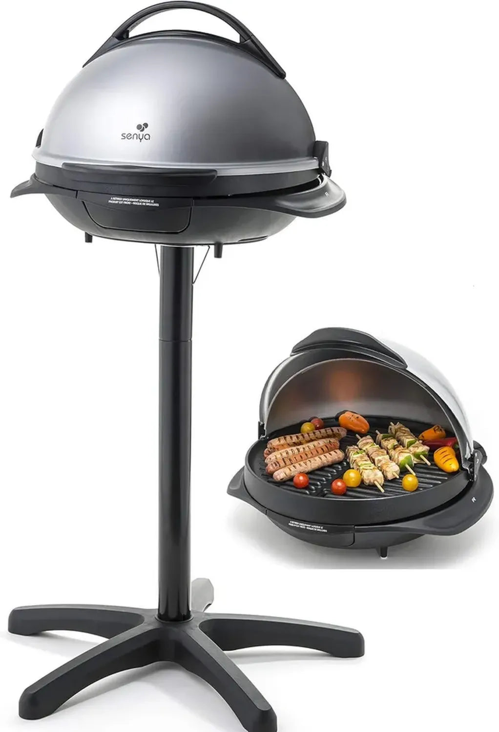 Senya 2-in-1 Elektrogrill mit Standfuß und Tischbetrieb, 40 cm Grillfläche, Alugussplatte, abnehmbarer Deckel, 2200W