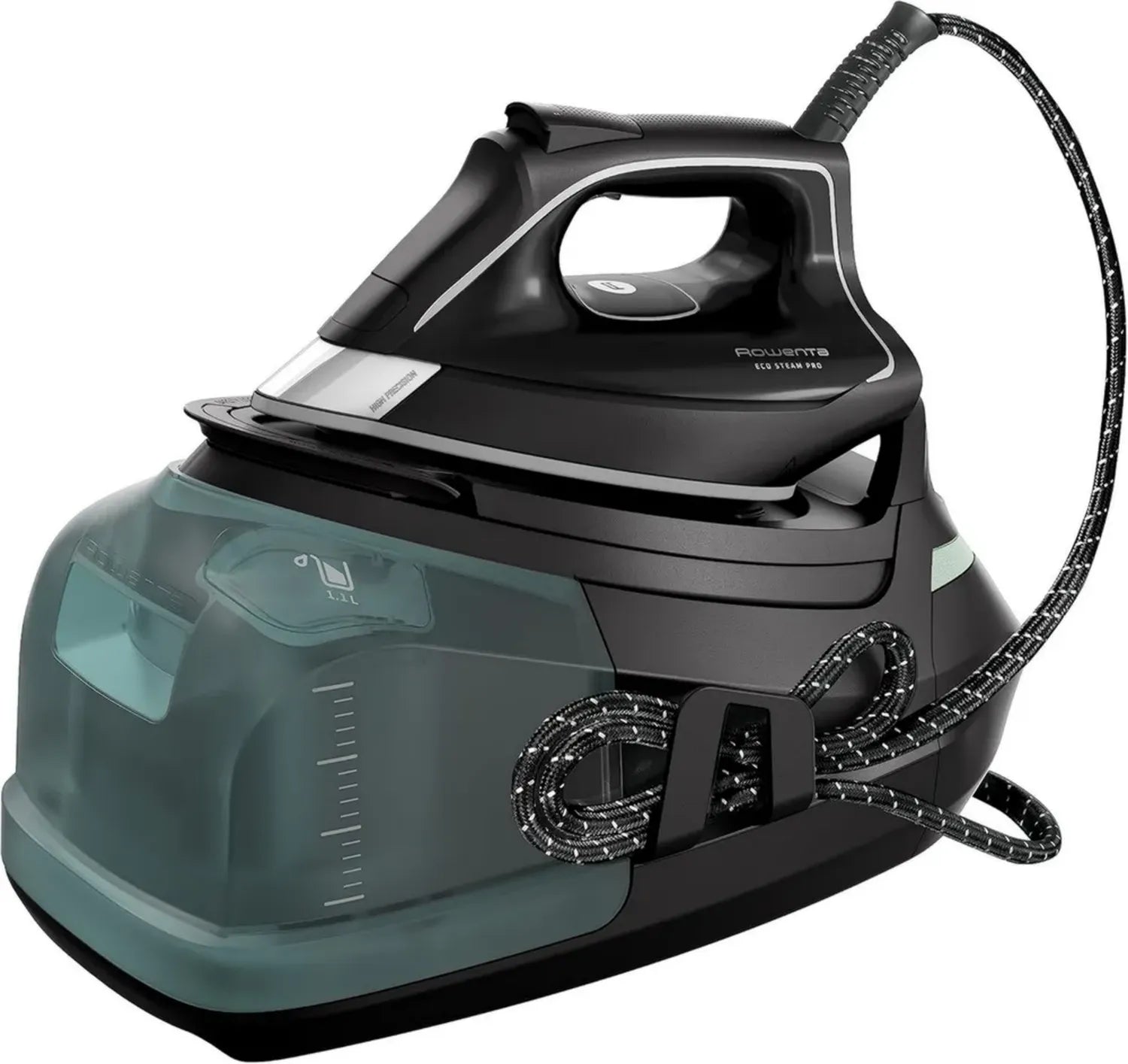 Rowenta Eco Pro Dampfbügelstation, 2800W, 7,6 Bar, 140 g/Min, 460 g/Min Dampfstoß, Energiesparend, Leise, 1,1L, Schwarz/Eukalyptus