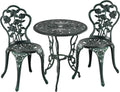 Retro Gartenmöbel Set, 3-teilig, Aluguss Bistrotisch und Stühle, für Balkon oder Terrasse, Schwarz-Grün