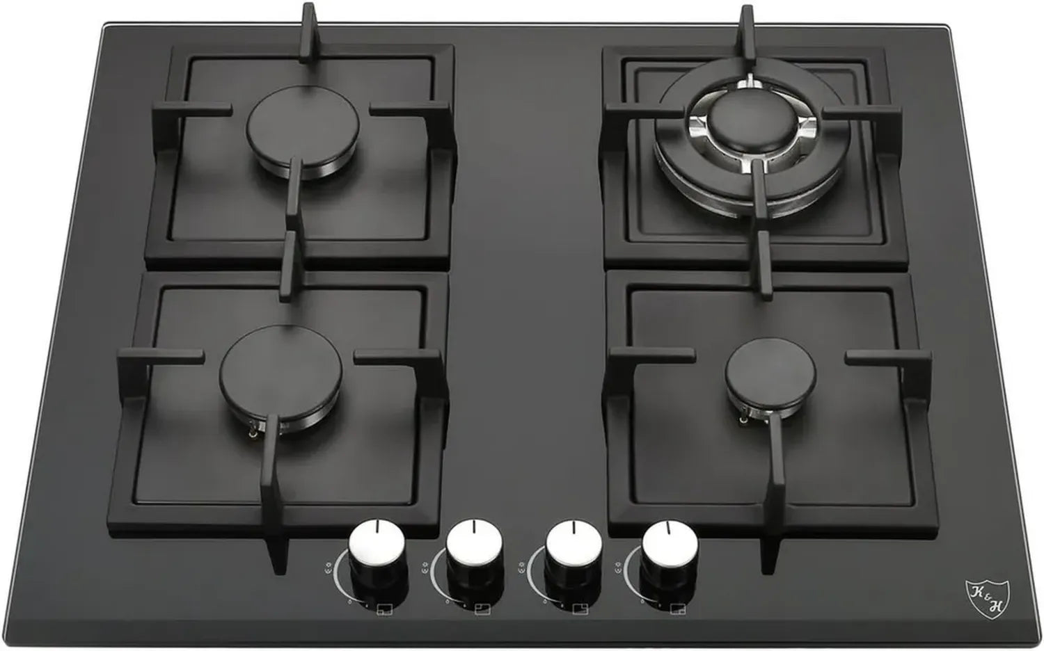 K&H 58cm Autarkes Gaskochfeld mit 4 Zonen und Wok-Brenner, Sicherheitsglas, Erdgasbetrieb