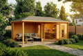 Fünfeckiges Gartenhaus Liwa aus imprägniertem Kiefernholz, 40 mm Wandstärke, Walmdach, 595 x 300 cm
