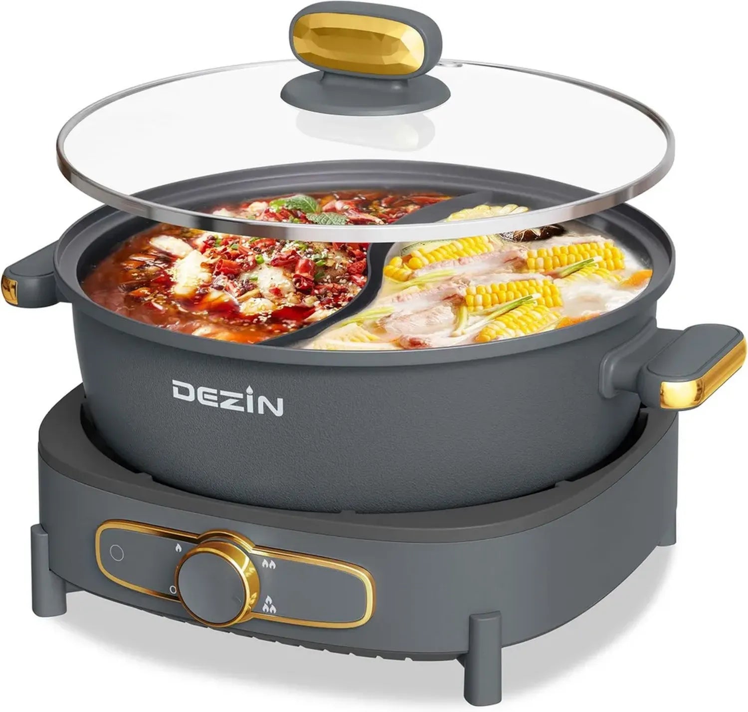 Elektrische Dezin Hot Pot mit Trennwand und Temperaturregelung