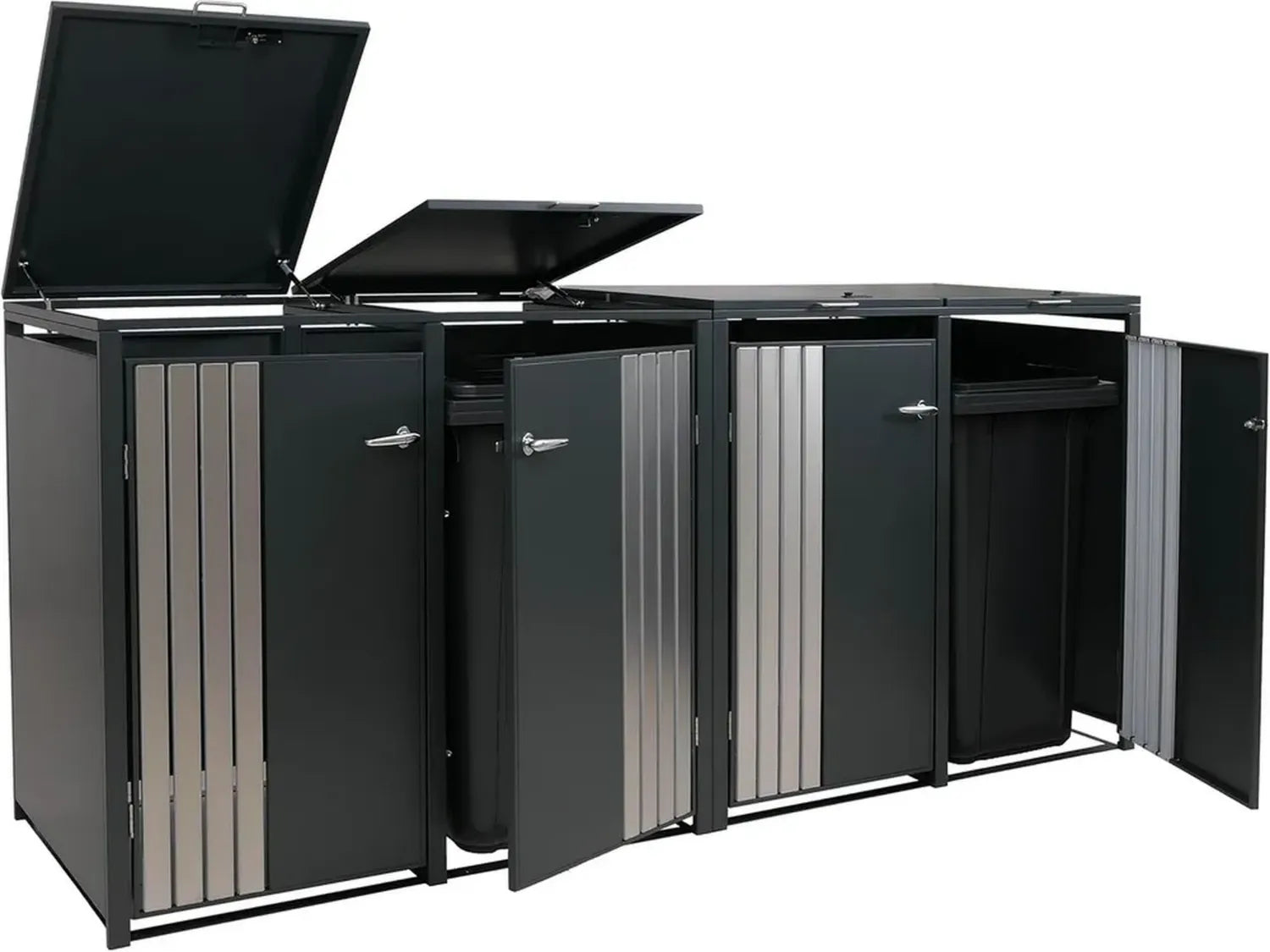 Mülltonnenbox aus Metall für 4 Tonnen, HWC-O67, anthrazit, 122x264x84cm, 104kg