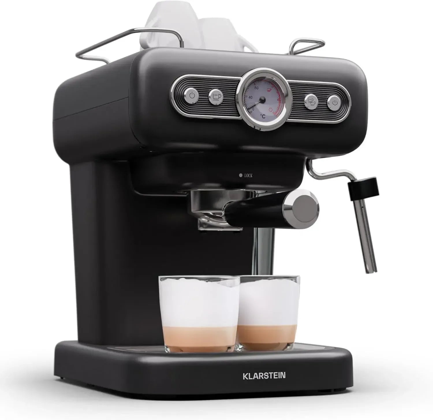 Klarstein Retro Espressomaschine mit Milchaufschäumer, 1,2L Siebträgermaschine, 950W Edelstahl für Cappuccino und Latte