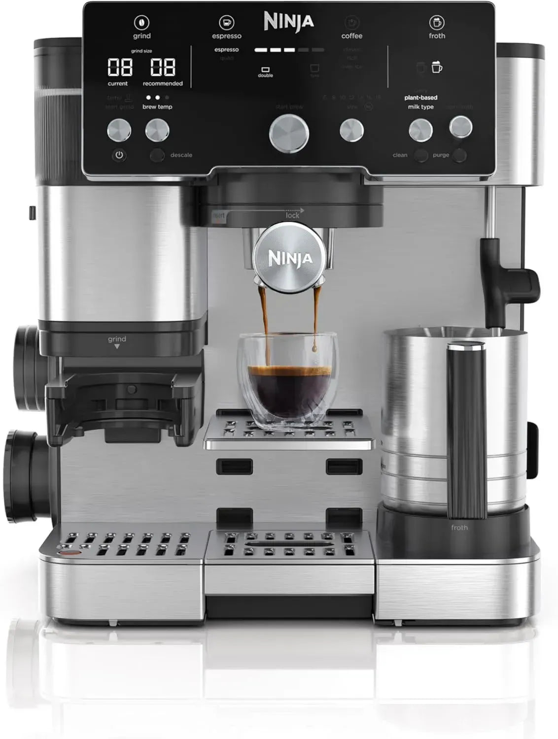 Ninja Luxus Kaffee Maschine, Espressomaschine mit Mahlwerk, Freihand-Milchaufschäumer für Cappuccino und Latte