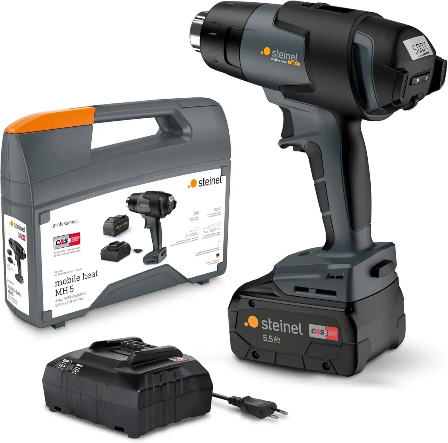 Steinel MobileHeat MH5 Akku-Heißluftpistole, inkl. Metabo 18V 5.5Ah Akku, kabellos, im Koffer, 50-500°C, schnelle Aufheizzeit, 300 l/min