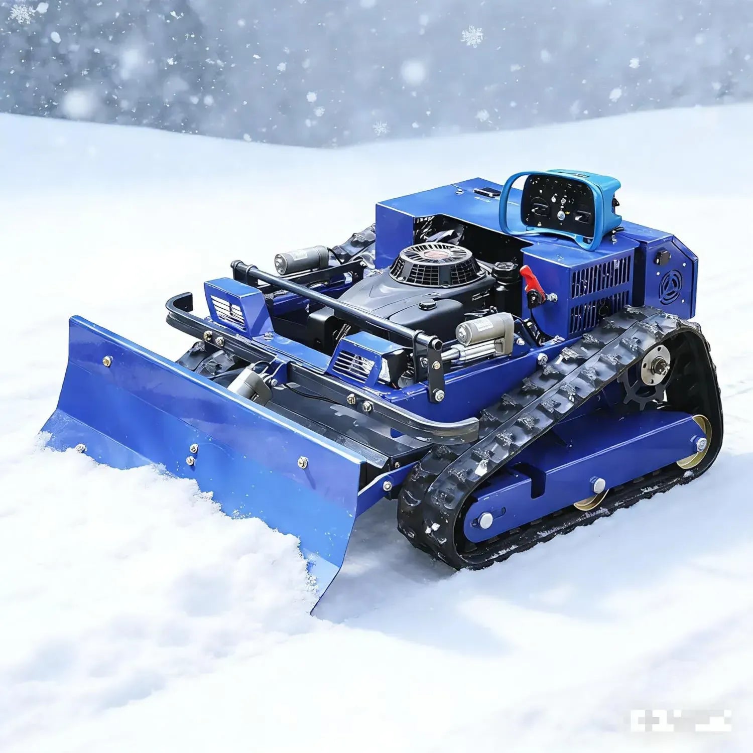 Hybrider 4x4-RC-Rasenmäher für Hänge bis 45°, 54 cm Schnittbreite, Benzin-Elektro, für 0,75 Acres, inklusive Schneepflug