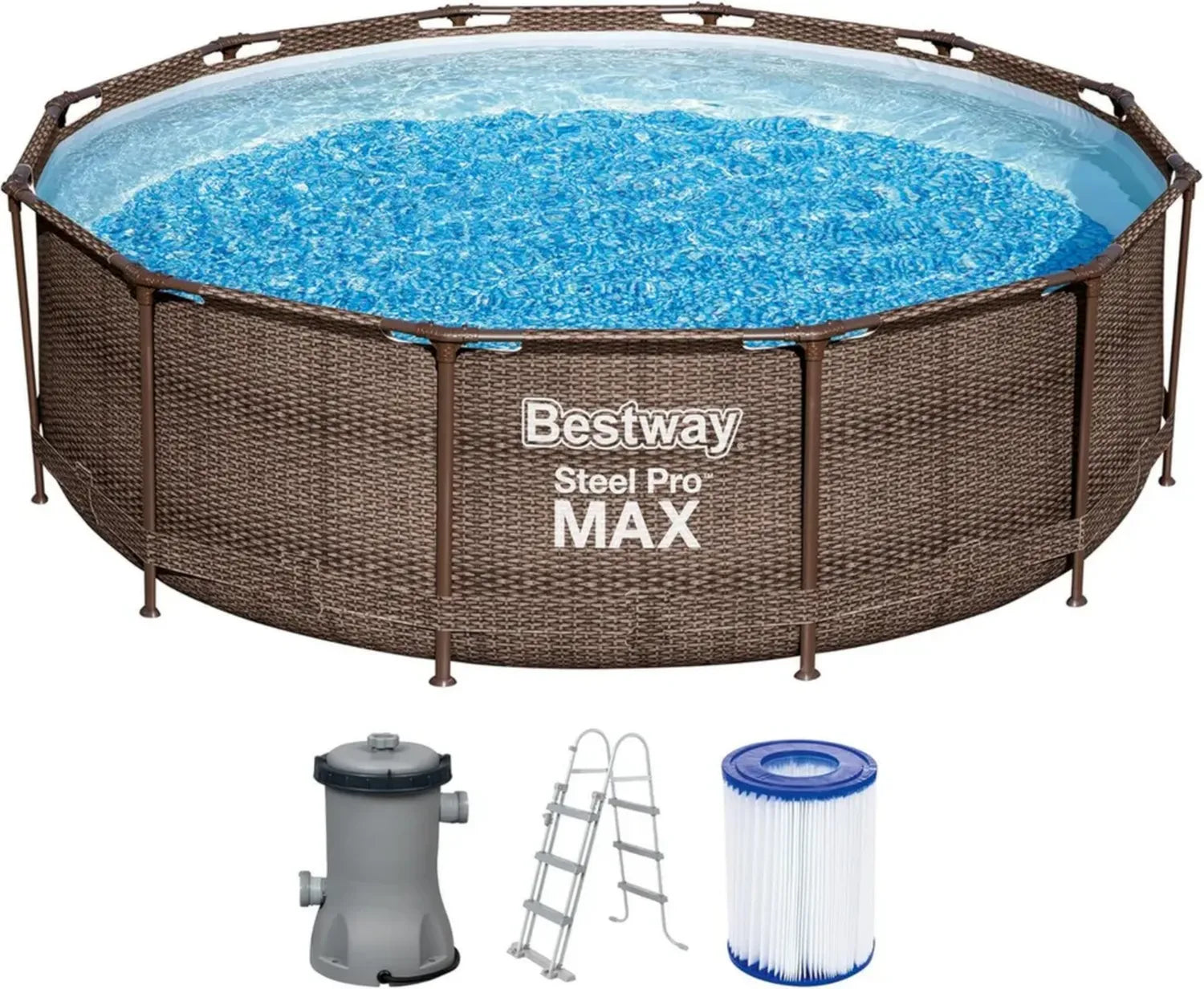 Bestway Stahlrahmenpool-Set 9150 L mit Filterpumpe, Zubehör, 366 x 100 cm, Blau