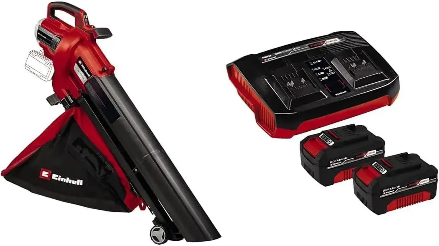 Einhell Akku-Laubsauger VENTURRO 36/240 - 36V, 740 m³/h Leistung, 45L Fangsack, 240 km/h Blasgeschwindigkeit, mit 2x 4,0 Ah Akkus und Twincharger