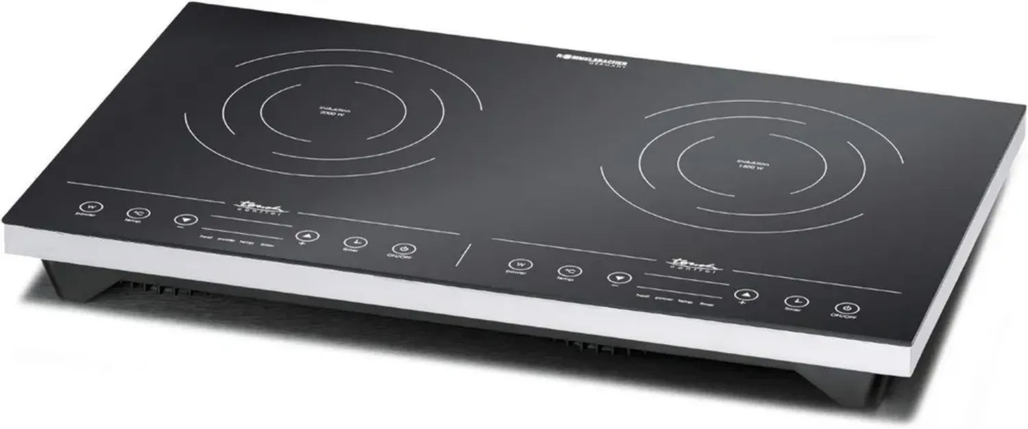 ROMMELSBACHER Doppel-Induktionskochfeld CT 3410/IN mit Touch-Steuerung, 2 Kochzonen, LED-Display und Timer