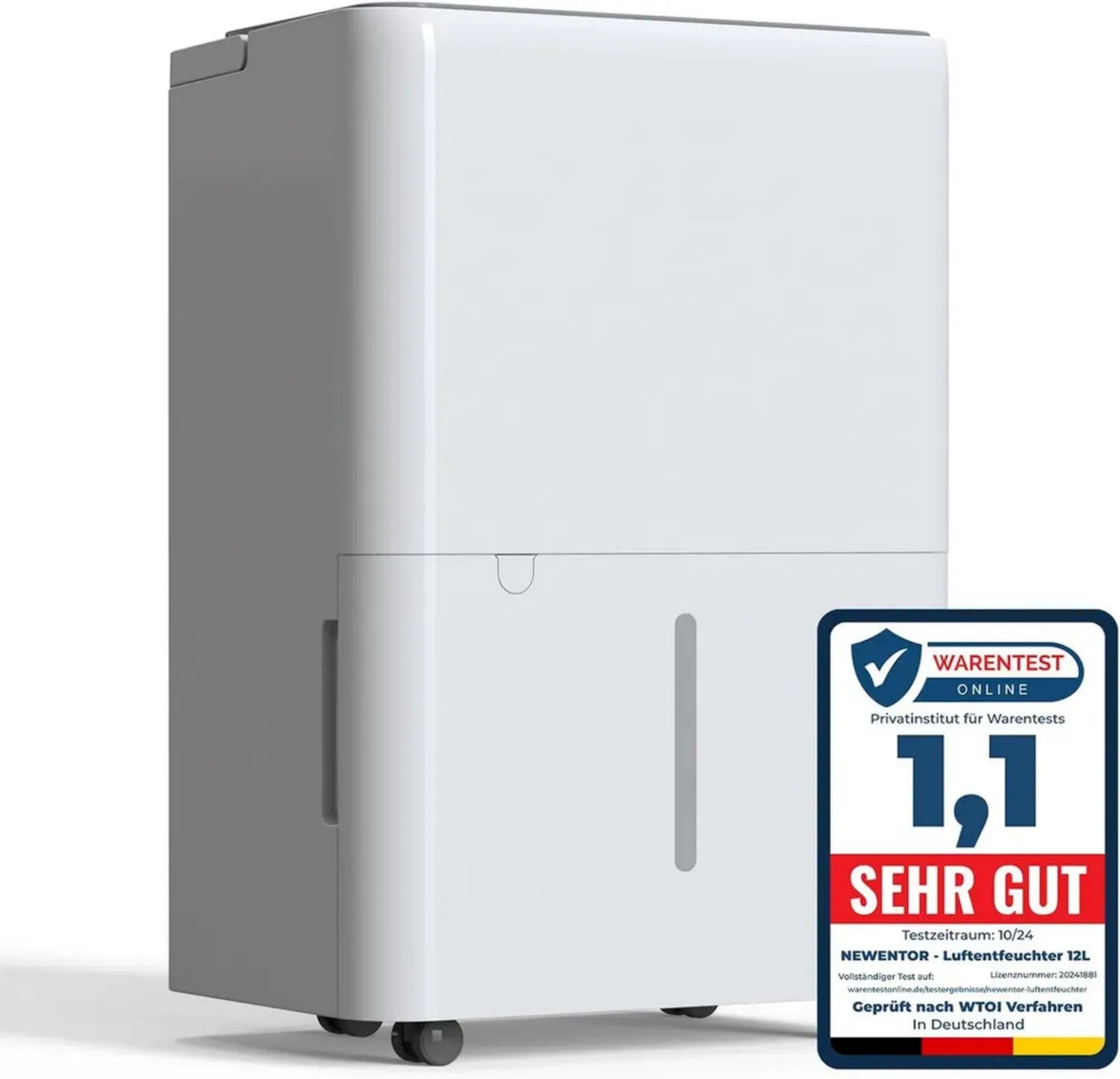 Leiser Elektrischer Luftentfeuchter 12L/Tag, Ideal für Keller bis 25m², inklusive Ablaufschlauch und Timer, 10 Jahre Garantie