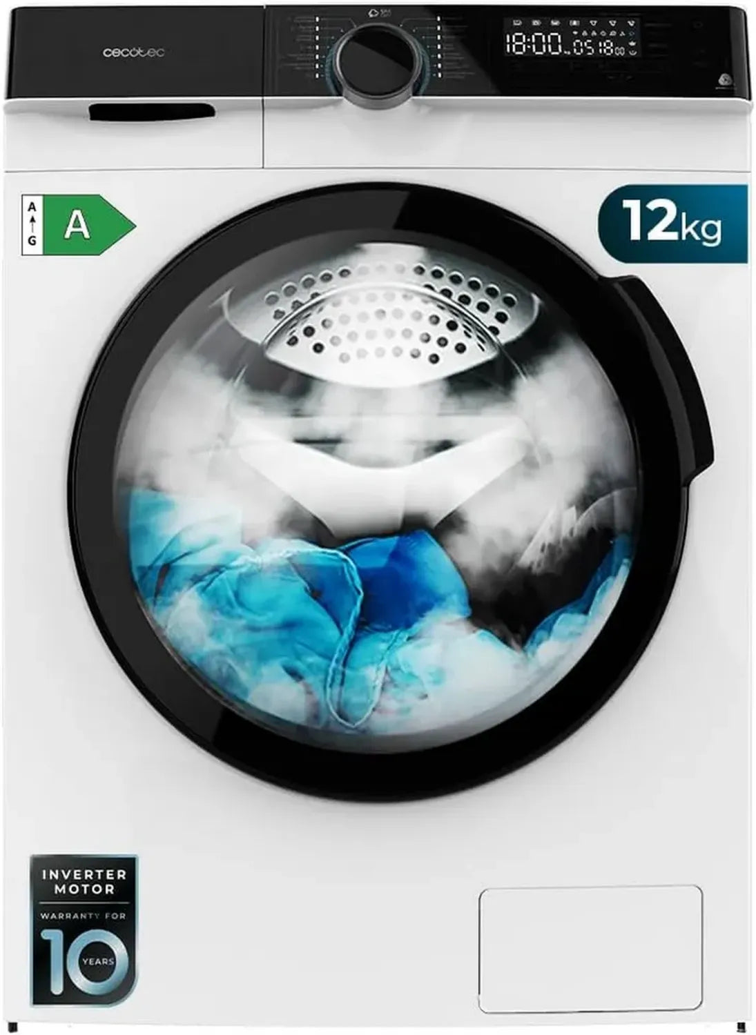 Cecotec 12 kg Frontlader-Waschmaschine, 1400 U/min, WoolMark, 14 Programme, Energieeffizient