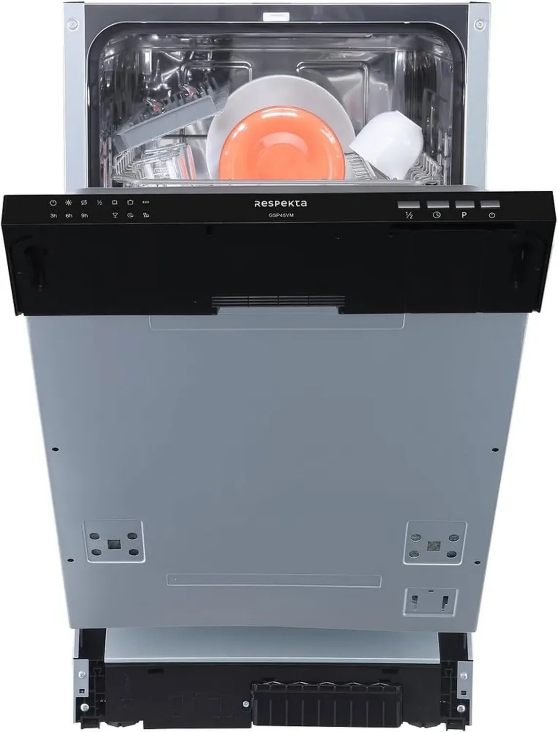 Vollintegrierter Geschirrspüler 45 cm von Respekta mit Besteckkorb, 6 Programmen, Startzeitvorwahl, für 9 Maßgedecke, leise 49 dB
