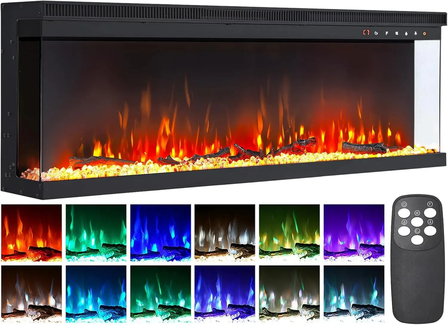 INMOZATA 127cm Elektrokamin mit 12 Flammenfarben und Einstellbarem Thermostat