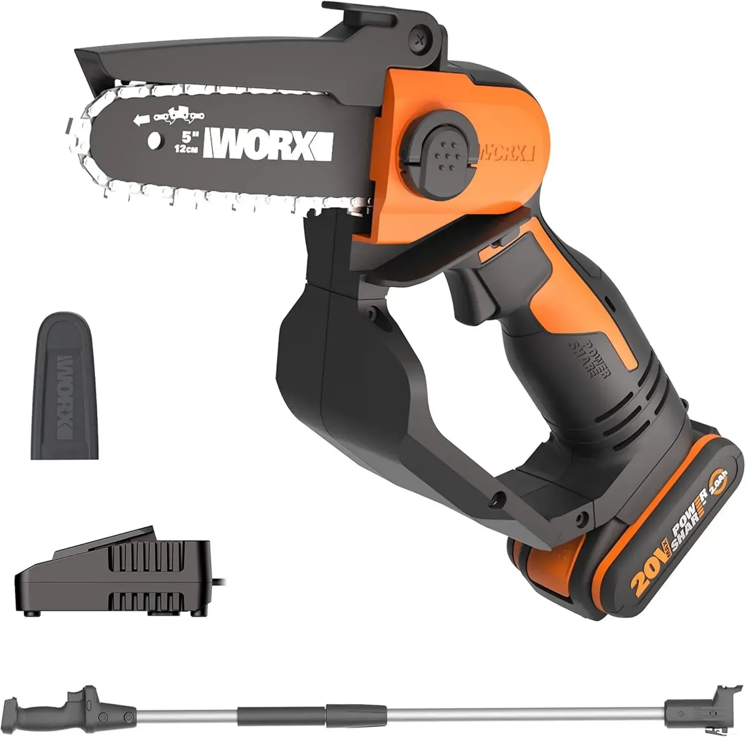 WORX 20V Akku-Handkettensäge, 12 cm Schwert, leicht & tragbar, inkl. Verlängerung, Akku & Ladegerät