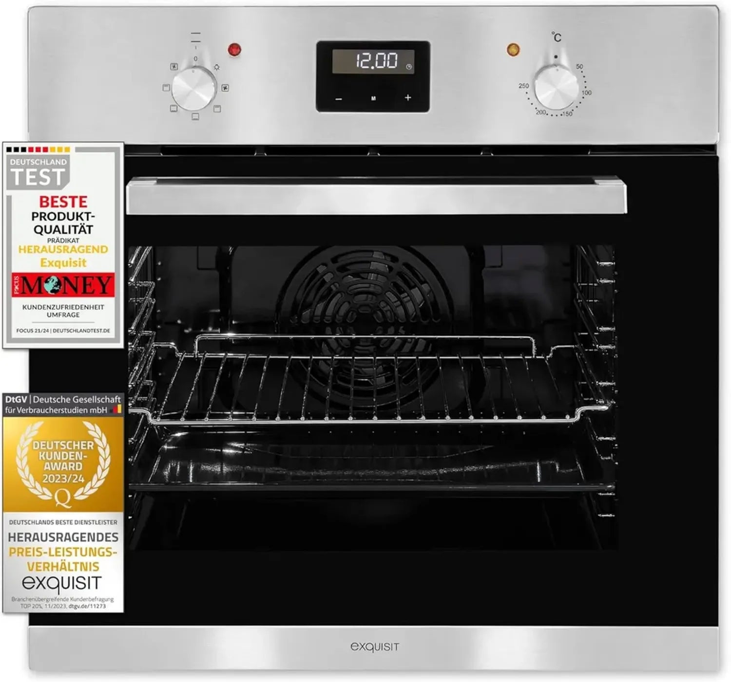 Exquisit EBE 657-2U Einbaubackofen 59L, Umluft, Teleskopauszüge, Schwarz