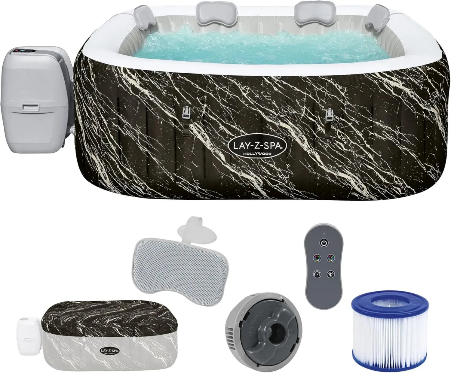 Bestway Whirlpool Hollywood AirJet für 6 Personen, LED-Beleuchtung, Marmor-Design