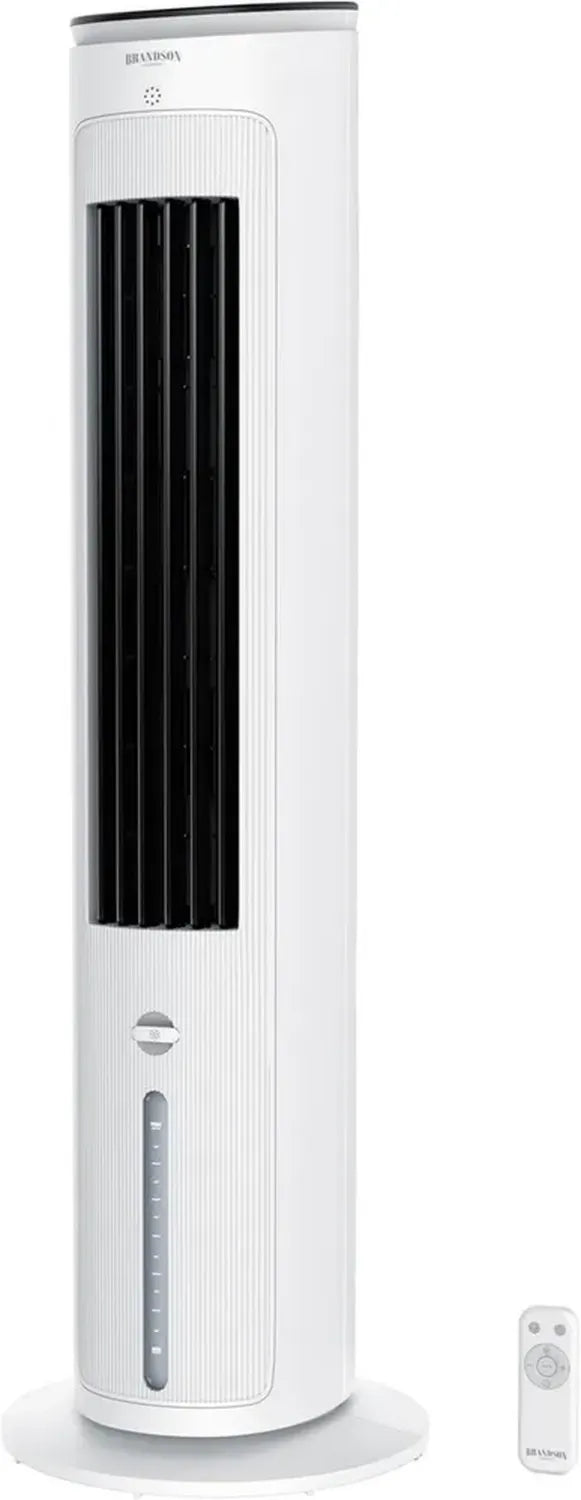 Leiser Brandson Turmventilator mit Verdunstungskühlung, 4,7L Wassertank, Mobiler 5-in-1 Luftkühler, Weiß