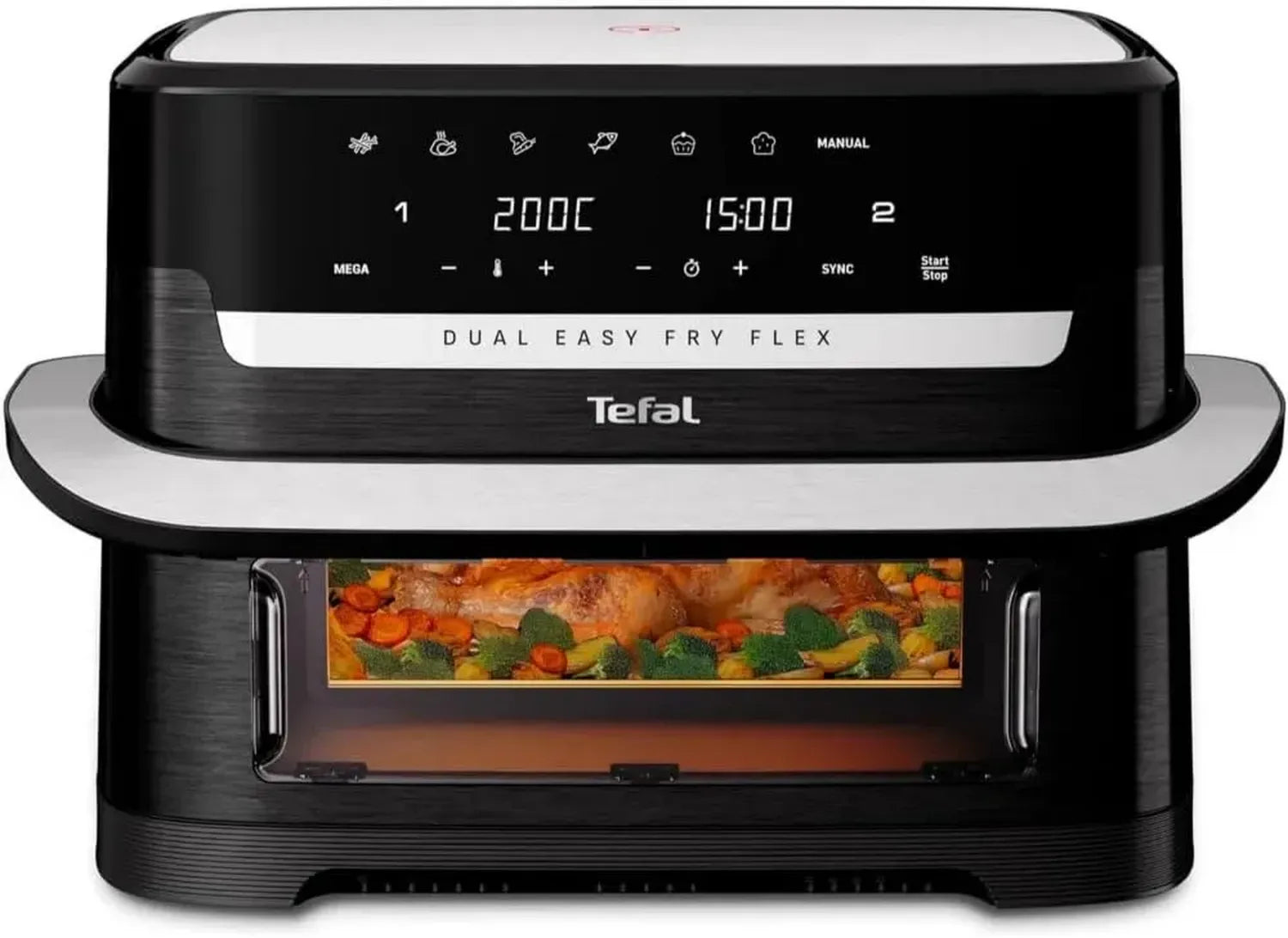 Tefal Heißluftfritteuse Dual Easy Fry Flex 9L – 2 Kammern mit FlexCook, 2700 W, 7 Programme, fettarmes Frittieren, gleichzeitige Zubereitung
