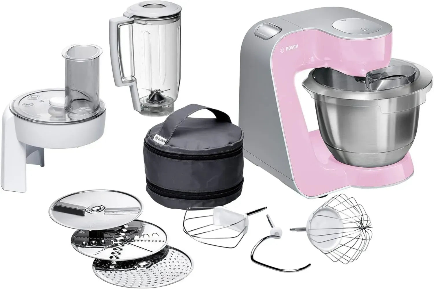Bosch Küchenmaschine Serie 4 MUM58K20, 1000W, Edelstahl, 3,9L Schüssel, 1,25L Mixer, Rosa