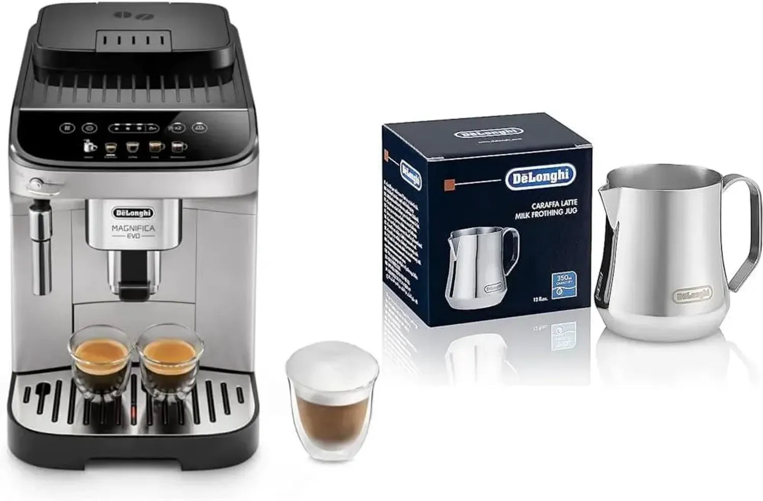 De'Longhi Magnifica Evo Kaffeevollautomat, intuitive Bedienung, 2-Tassen-Funktion, Milchaufschäumer, Edelstahl