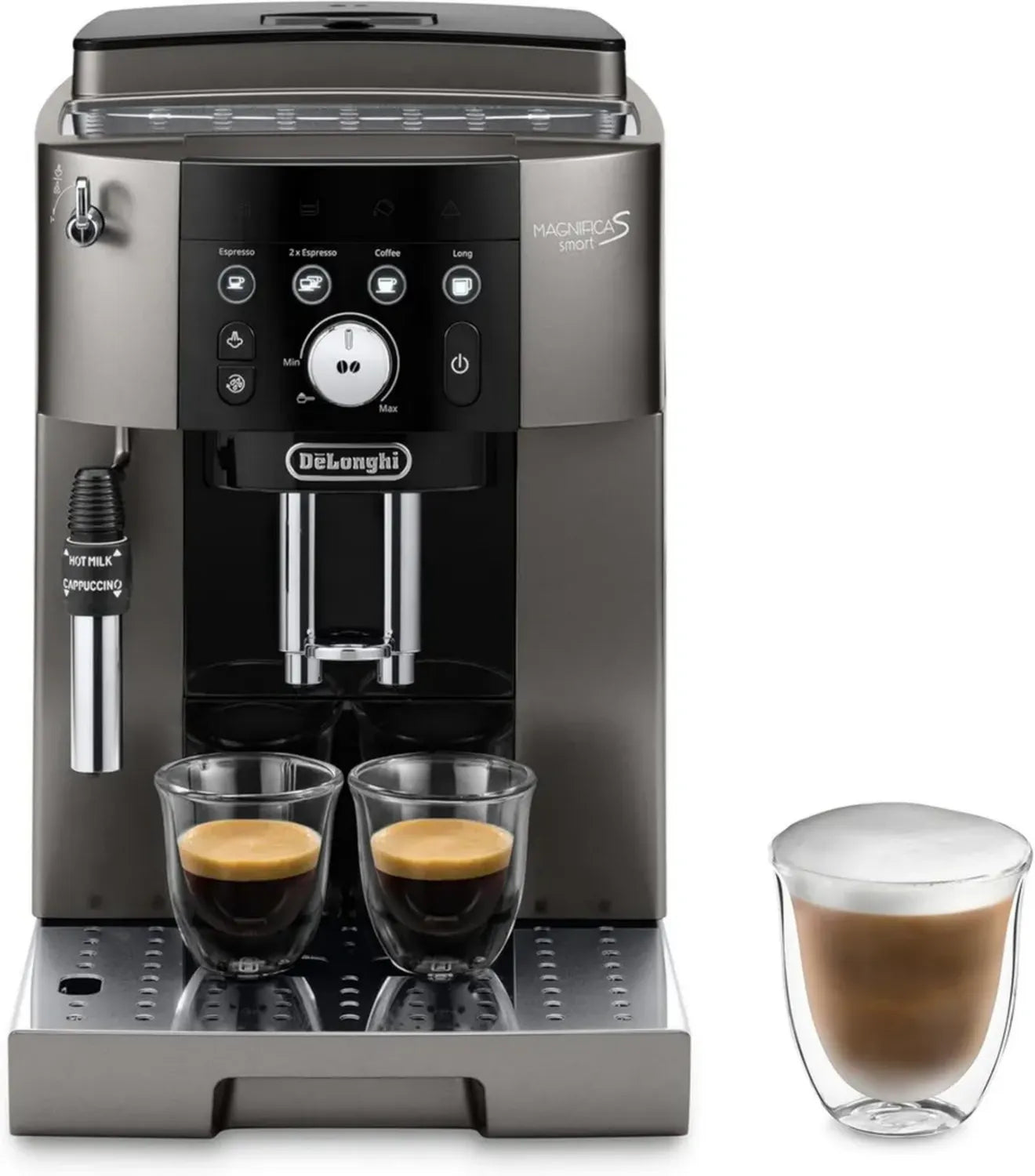 De'Longhi Magnifica S Smart Kaffeevollautomat, Kompakt mit Milchaufschäumer, 4 One-Touch-Rezepte, Titan Schwarz