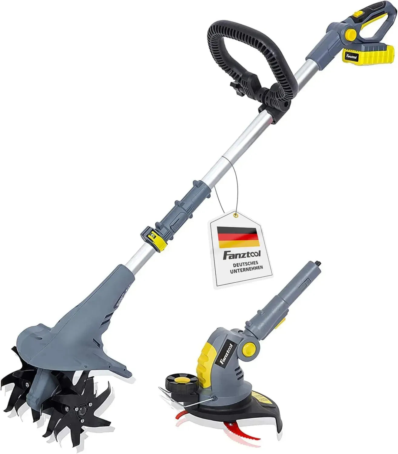 FANZTOOL Akku-Gartenfräse 20V, Bodenhacke und Trimmer, inkl. 2.5Ah Akku und Ladegerät