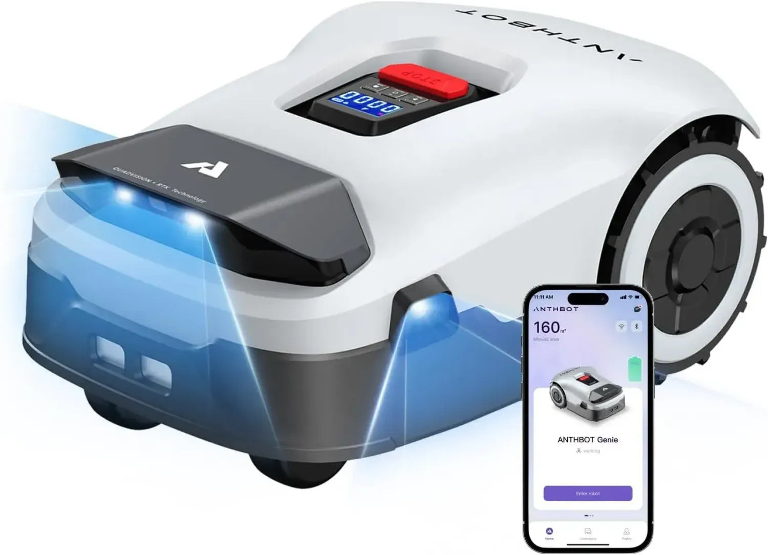 Intelligenter ANTHBOT Rasenmäher Roboter mit RTK & 4-Kamera-Technologie, App-Steuerung & Regensensor, für Flächen bis 900 m², ohne Begrenzungskabel