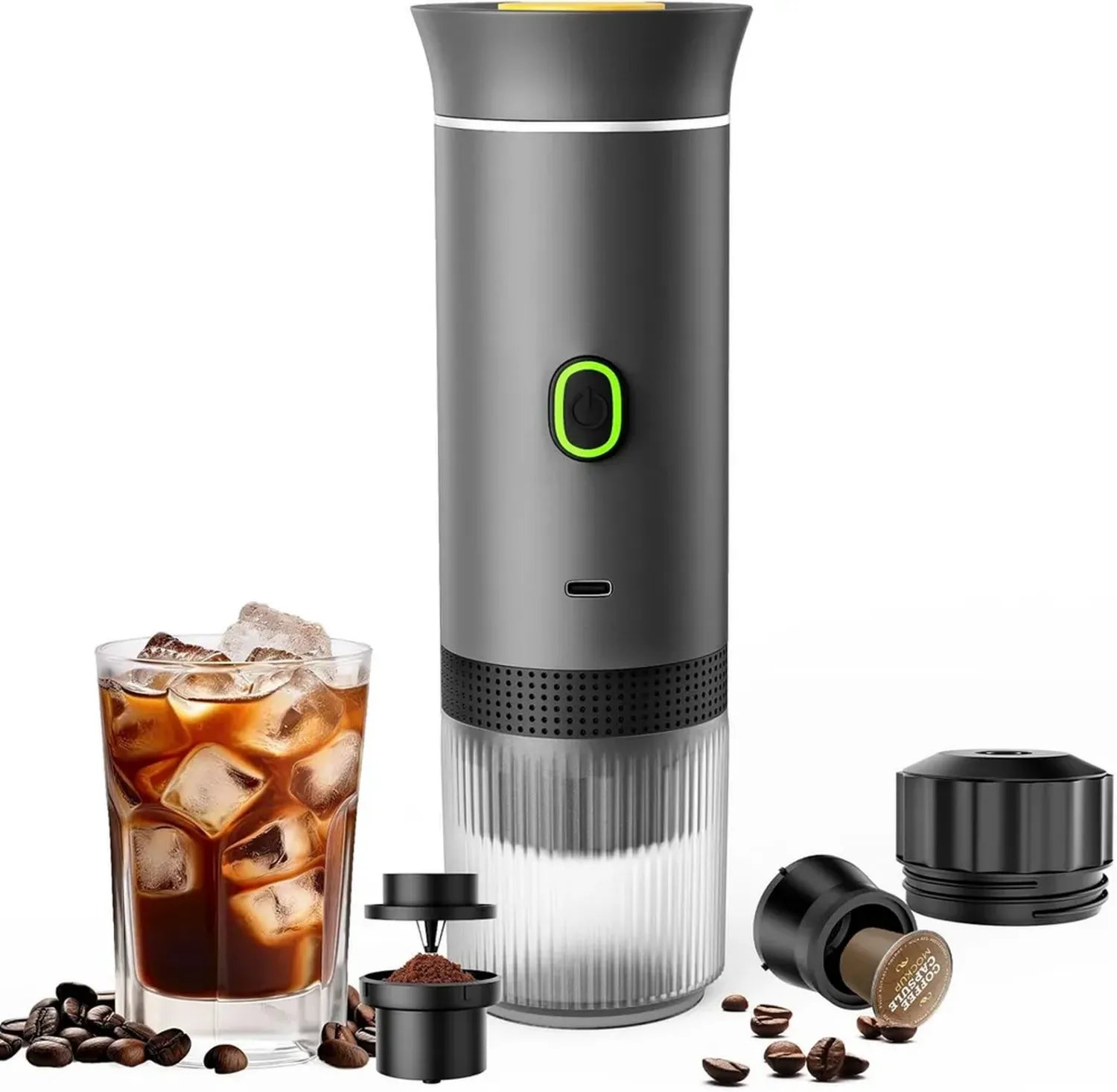 Tragbare 3-in-1-Espressomaschine mit Selbstheizung und USB-C für Auto, Reisen und Büro
