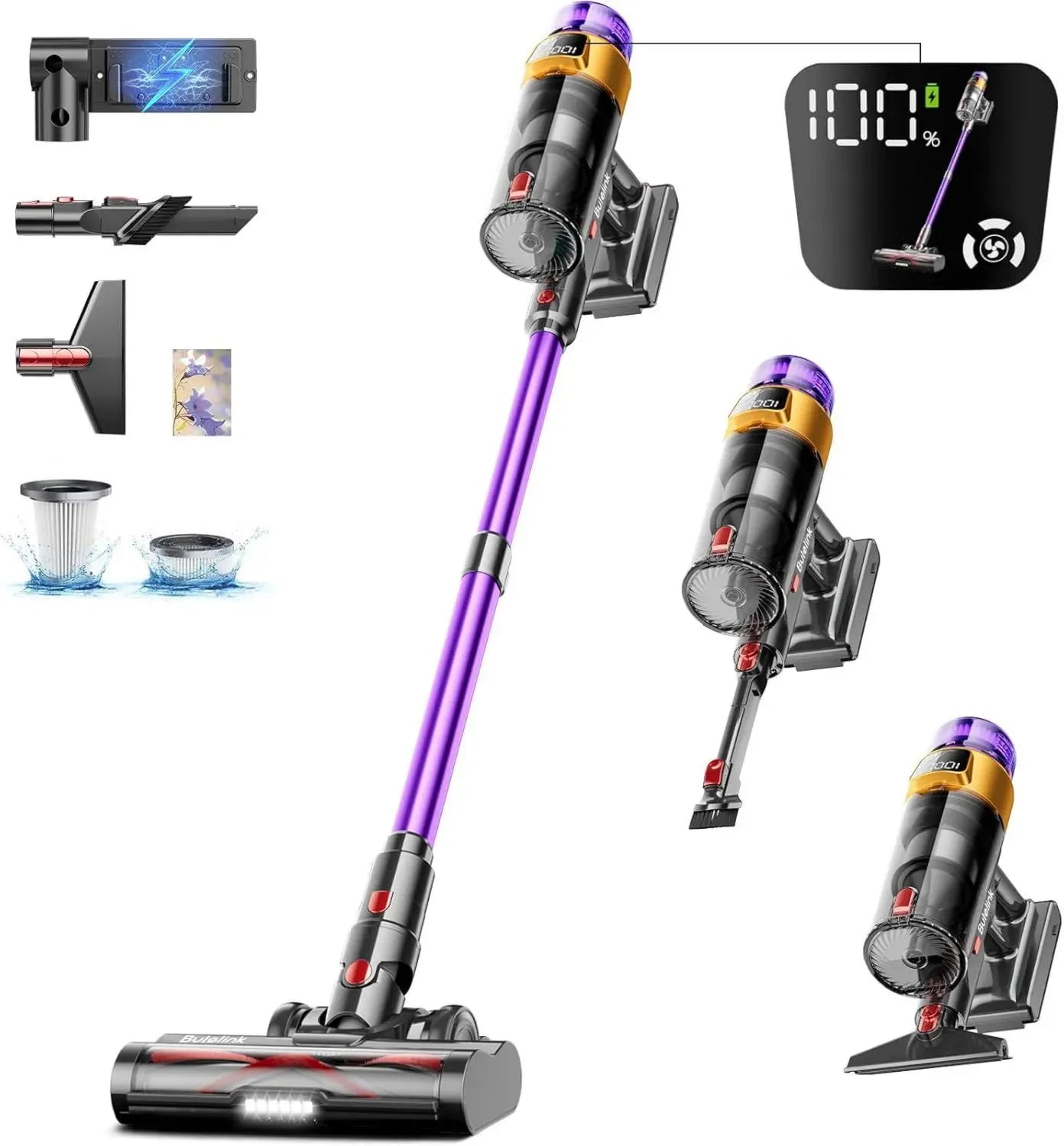 Kabelloser Akku-Staubsauger 600W mit OLED-Display, 65 Min Laufzeit, 8-fach Filterung, ideal für Hartböden, Teppiche und Tierhaare