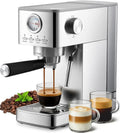 HAUSPROFI Espressomaschine 15 Bar mit Manometer, 1,4L Tank, Kompakte Kaffeemaschine für Cappuccino, Latte und Macchiato, Silber