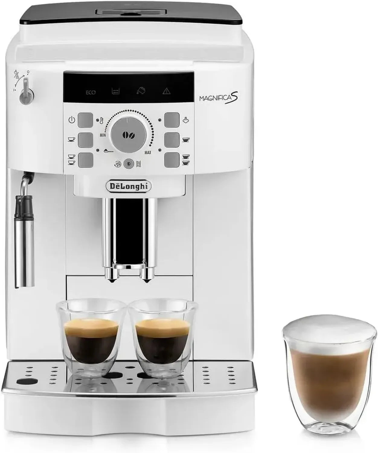 De'Longhi Magnifica S ECAM22.110.W, Vollautomatische Espressomaschine, Individueller Milchaufschäumer, Zwei Tassen Funktion, Temperaturregelung, Weiß