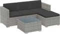 SONGMICS Gartenlounge-Set aus Polyrattan, Ecksofa mit Kissen und Glastisch, graue Balkon- und Terrassenmöbel
