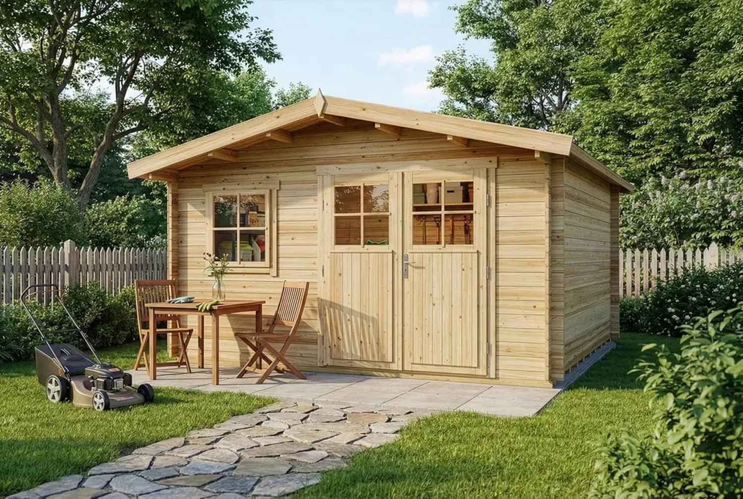 Holz-Gartenhaus Valerie-28 mit Fenster und Tür, 14,67 m², 28 mm Wandstärke, naturbelassen