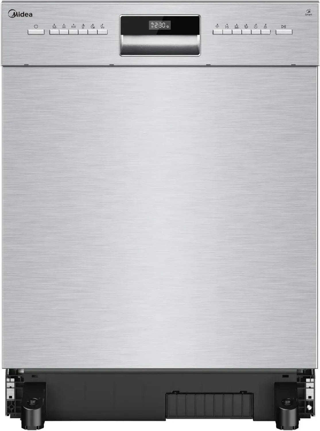 Midea Teilintegrierbarer Geschirrspüler 60 cm, 14 Maßgedecke, WLAN-fähig, Extra Trocknung, 7 Programme, 47 dB, Startzeitverzögerung bis 24h, Edelstahl