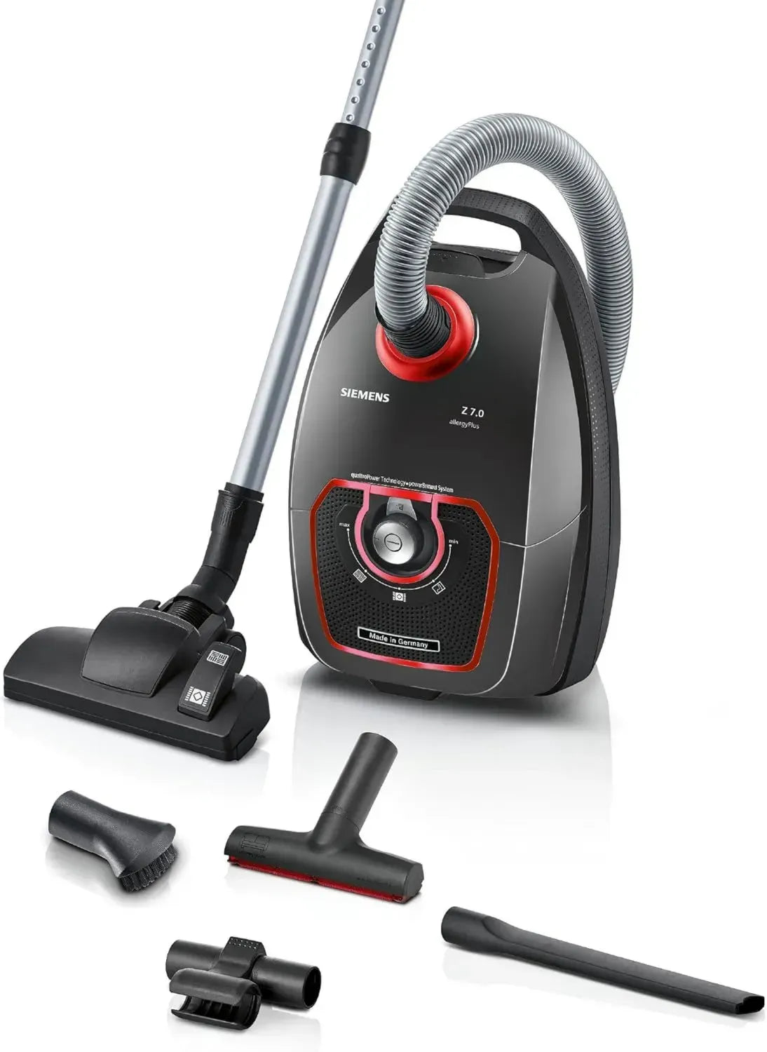 Siemens Staubsauger VSZ7XTRM: Allergikerfreundlich, leise, ideal für Parkett & Teppich, mit Hygiene-Filter und extra Düsen, 750 W, Made in Germany