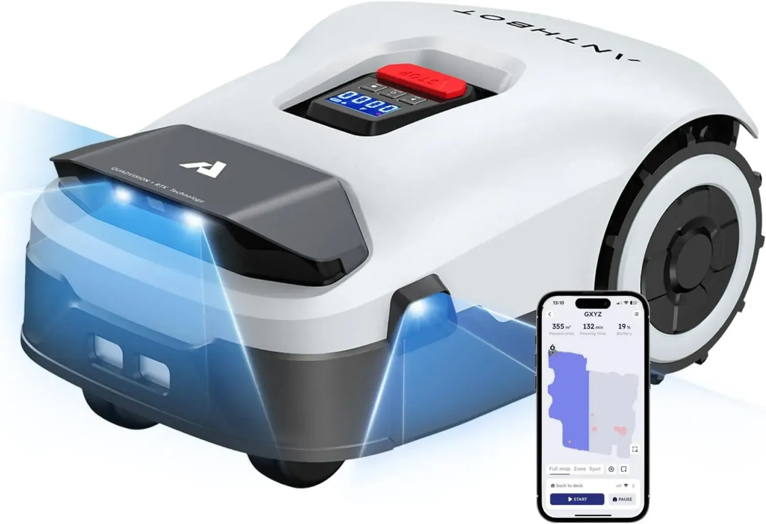 ANTHBOT Genie 600 Rasenmähroboter mit Präzisionsnavigation und KI-Hindernisvermeidung, Empfohlen für 600 m², Maximal 900 m², Steuerung per App, Keine Begrenzungskabel erforderlich