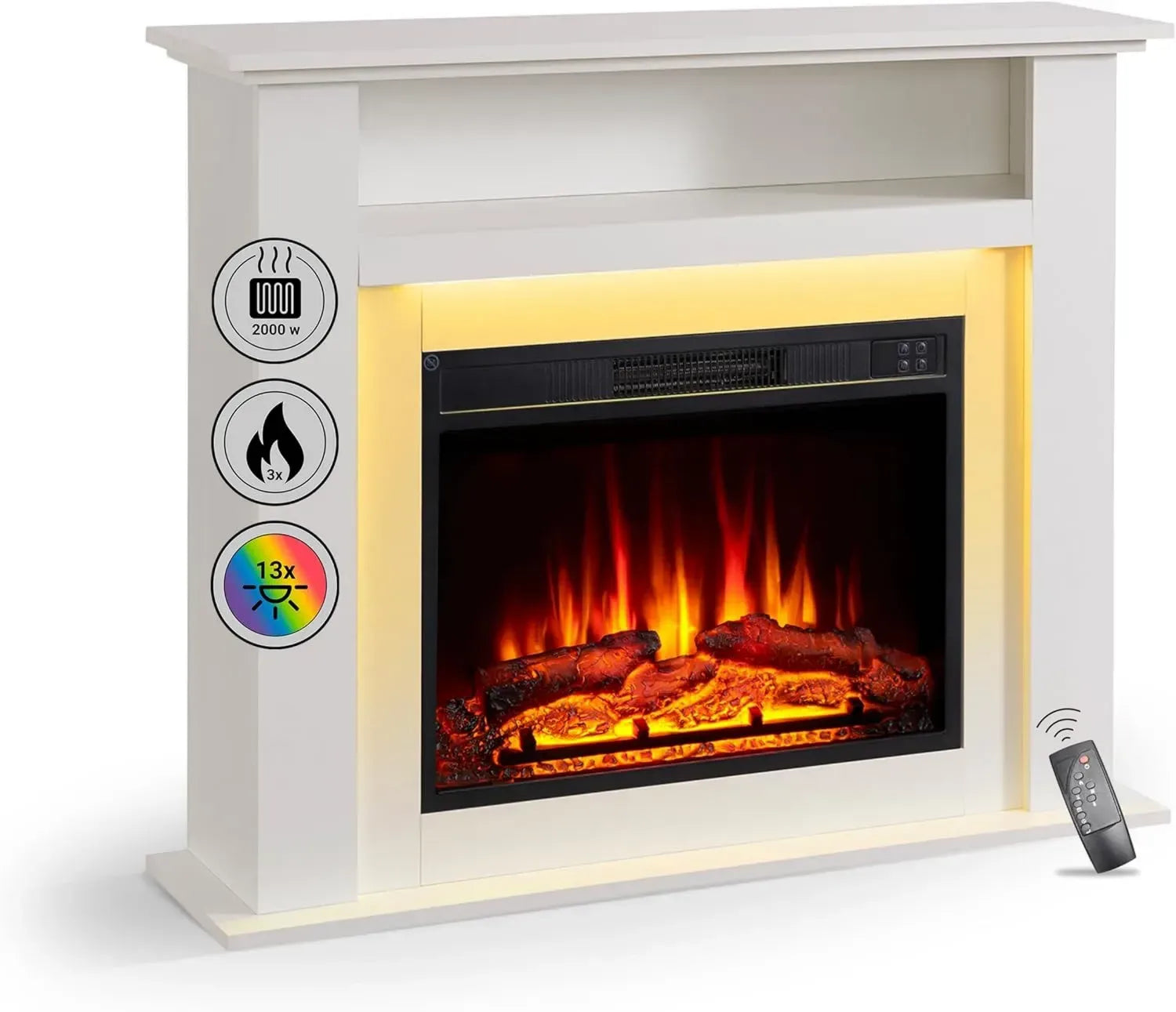 BALDERIA Liora Elektrischer Kaminofen mit 3D-Flammeneffekt, LED-Beleuchtung, 2000W Heizung, Timer, Thermostat und Fernbedienung