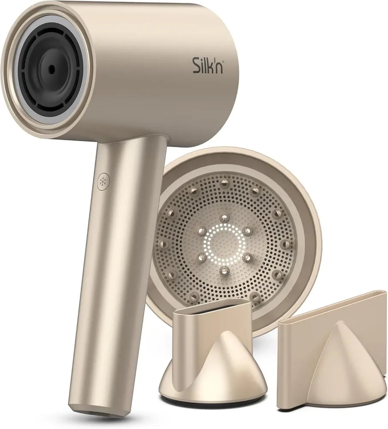 Silk'n Föhn SilkyAir Pro HDB003 mit Ionentechnologie und bürstenlosem Motor, 1600 W, inklusive 3 Düsen, hitzebeständiger Matte und Reiseetui, Champagner