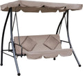Outsunny Verstellbare 3-Sitzer Hollywoodschaukel mit Liegefunktion, Sonnendach und Kissen, bis 340kg, Gartenbank für Terrasse, Beige